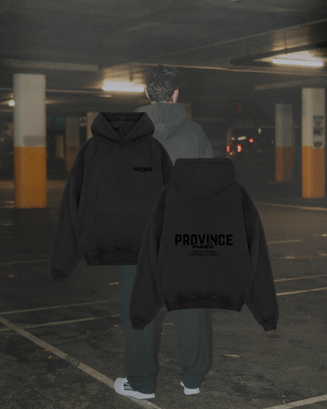 For Nostalgic Hearts Oversized Hoodie 520gsm - Charcoal Black