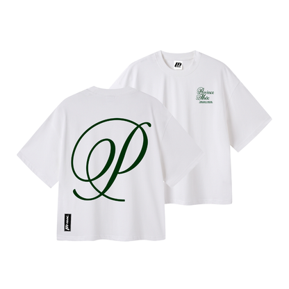 Forest Green Cursive Cropped T-Shirt 275gsm - White