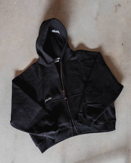 PRVNC Cropped Zip Up Hoodie 370gsm - Black