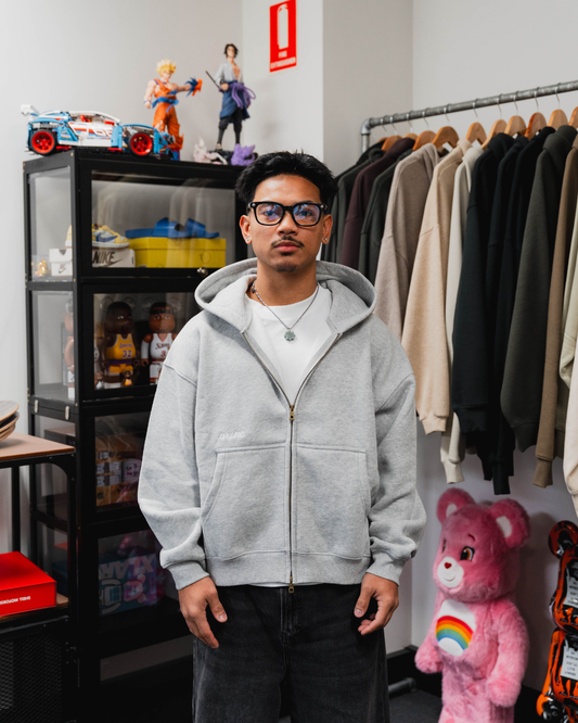 PRVNC Cropped Zip Up Hoodie 370gsm - Grey