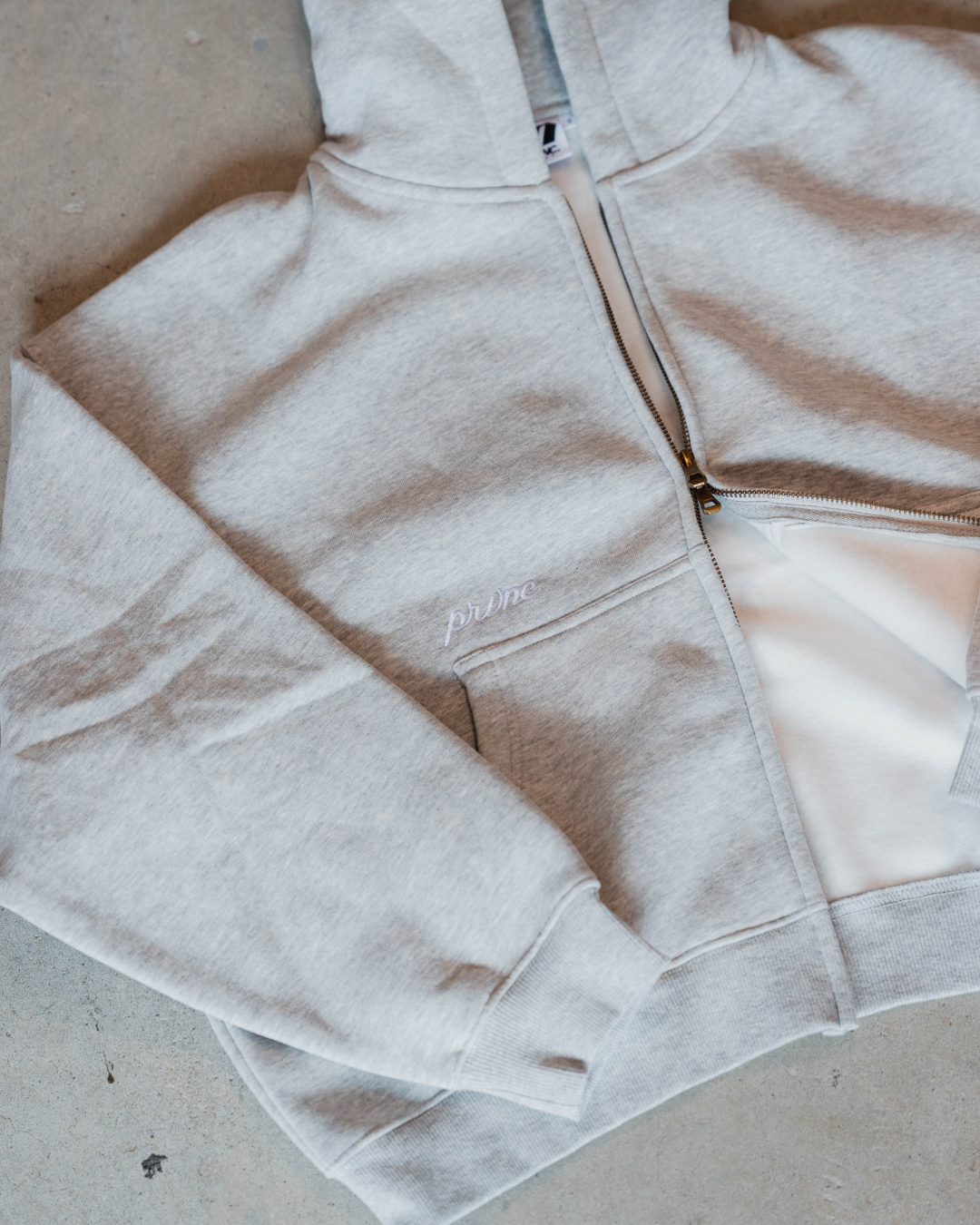 PRVNC Cropped Zip Up Hoodie 370gsm - Grey